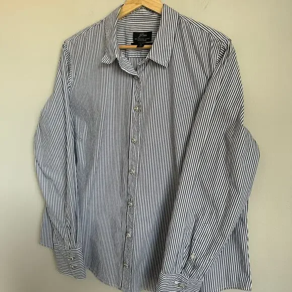 J.Crew Women Button Down Shirt Size 18 Navy White Stripe Jeweled Buttons Cotton - Picture 11 of 14